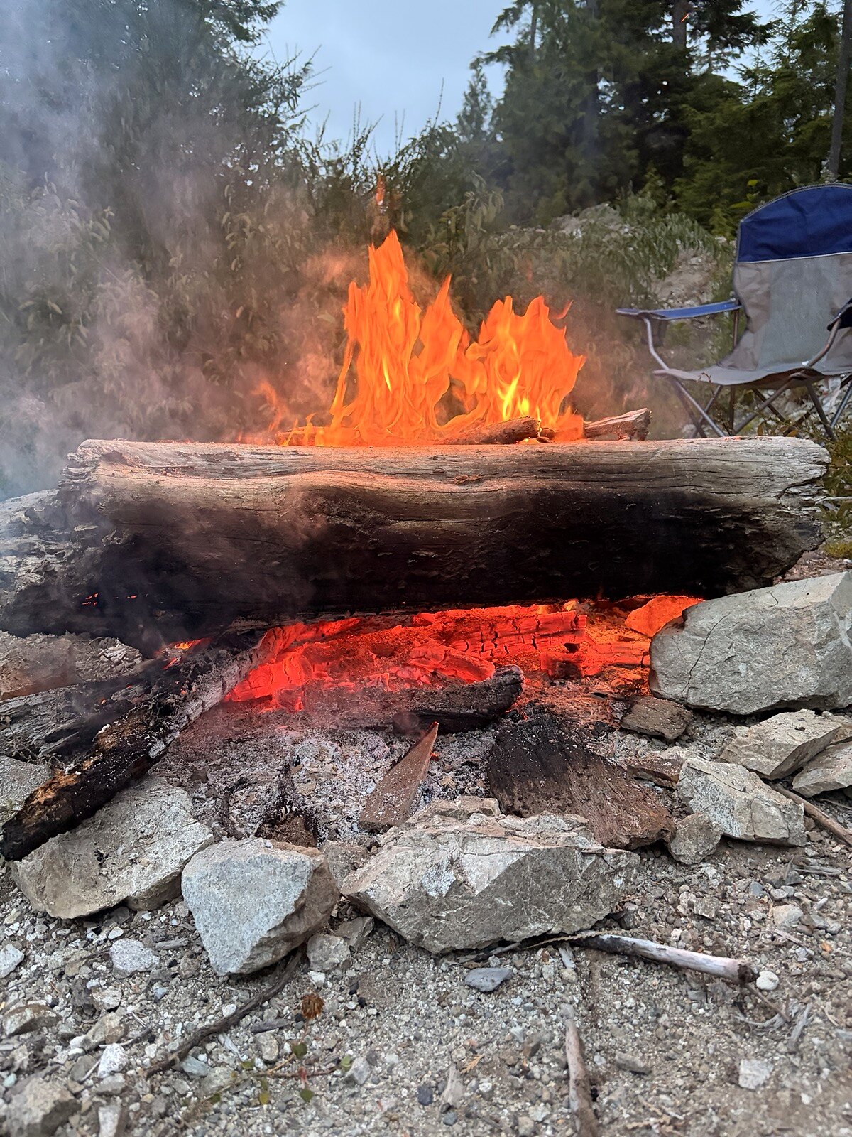 Evening campfire at Broken Island Group Properties